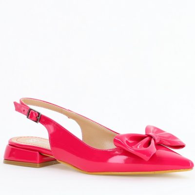Balerini eleganți fuchsia din piele ecologică cu toc jos și fundiță decorativă (BS110AY2504312)