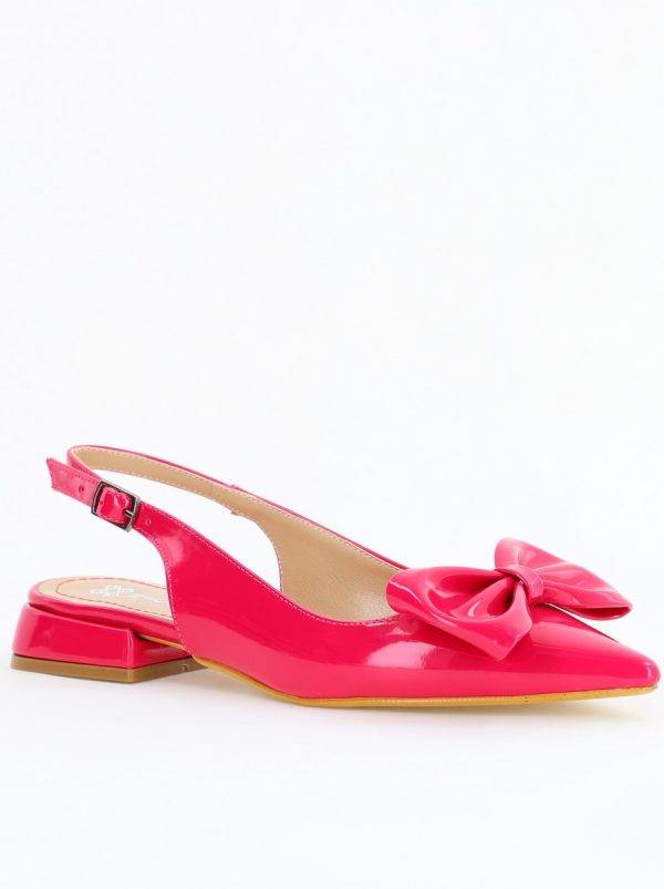 Incaltaminte Dama - Balerini eleganți fuchsia din piele ecologică cu toc jos și fundiță decorativă (BS110AY2504312)