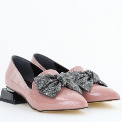 Pantofi cu Toc Jos Eleganti cu Fundita din Piele Ecologica culoare Roz(BS162BA2401523R)