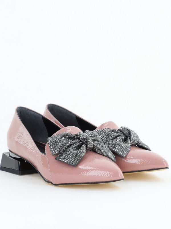 pantofi cu toc jos eleganti cu fundita din piele ecologica culoare rozbs162ba2401523r 1