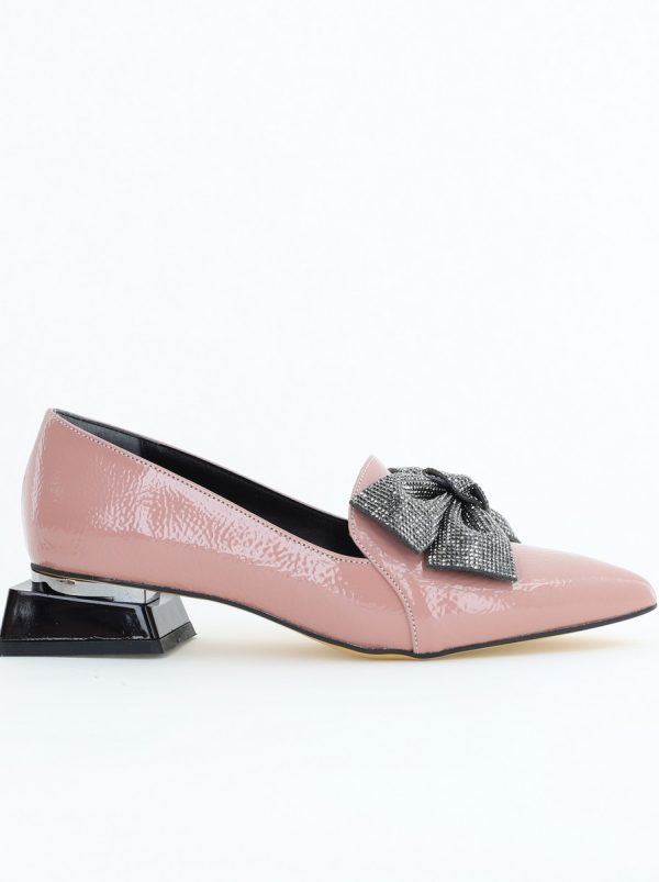 Pantofi cu Toc Jos Eleganti cu Fundita din Piele Ecologica culoare Roz(BS162BA2401523R) 119