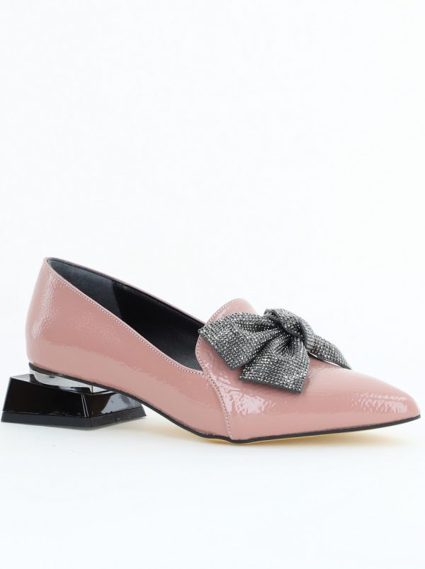 Pantofi cu Toc Dama - Pantofi cu Toc Jos Eleganti cu Fundita din Piele Ecologica culoare Roz(BS162BA2401523R)