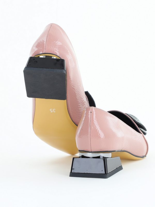 Pantofi cu Toc Jos Eleganti cu Fundita din Piele Ecologica culoare Roz(BS162BA2401523R) 120