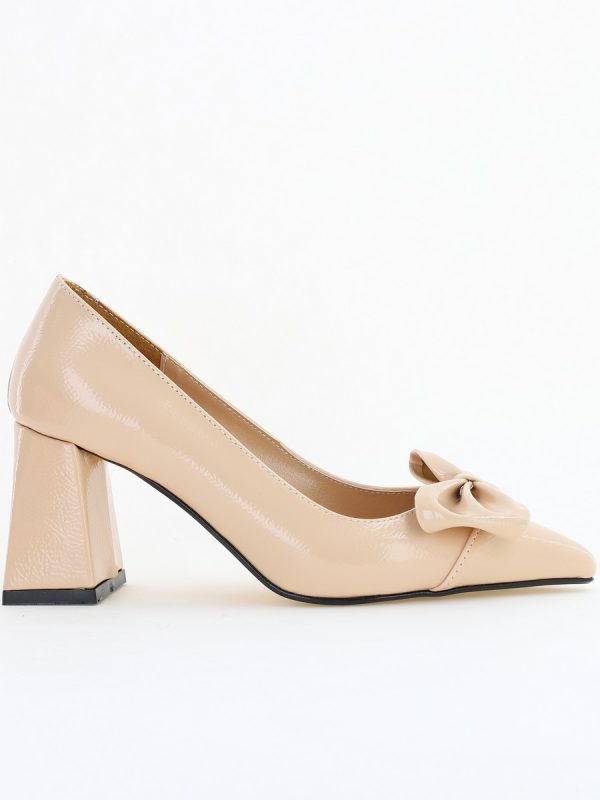 Pantofi damă cu toc bej lac din piele ecologică cu fundiță Nicoletta BS316AY2504298 120