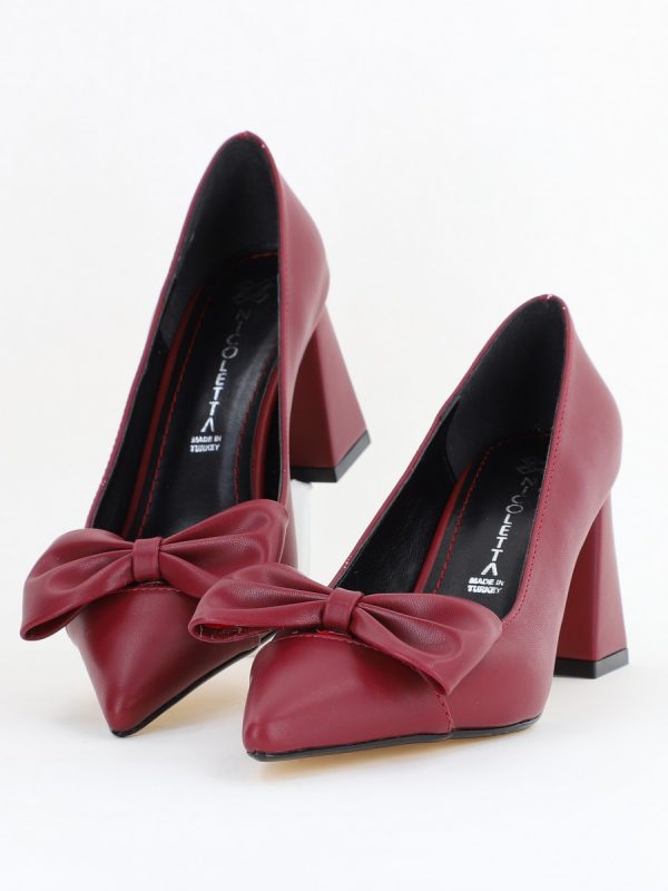 Pantofi damă cu toc bordo din piele ecologică cu fundiță Nicoletta BS316AY2504293 119