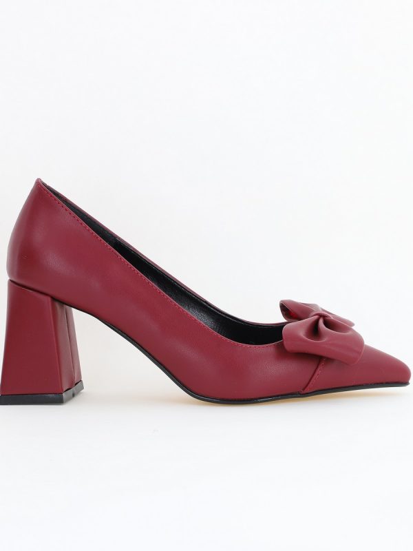 Pantofi damă cu toc bordo din piele ecologică cu fundiță Nicoletta BS316AY2504293 120