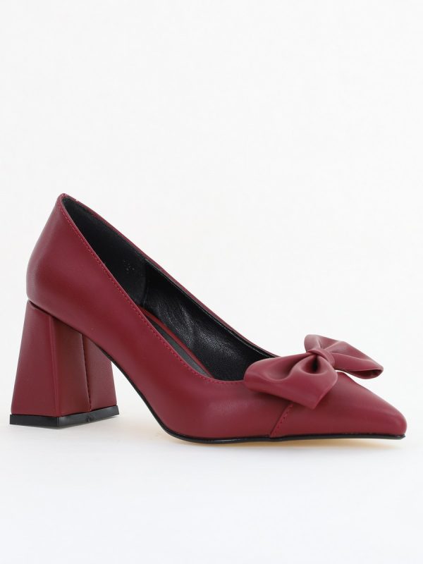 Incaltaminte Dama - Pantofi damă cu toc bordo din piele ecologică cu fundiță Nicoletta BS316AY2504293
