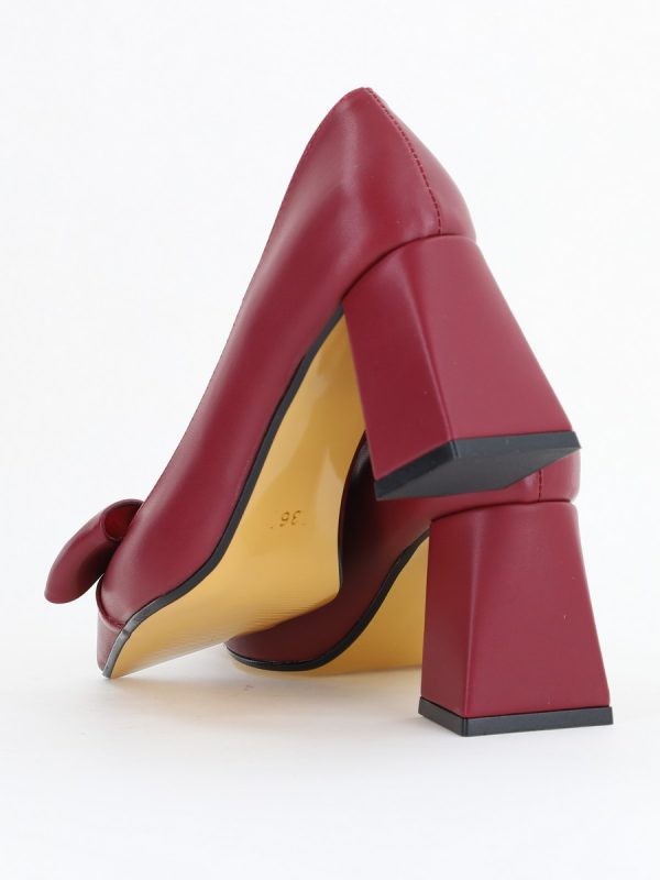 Pantofi damă cu toc bordo din piele ecologică cu fundiță Nicoletta BS316AY2504293 122