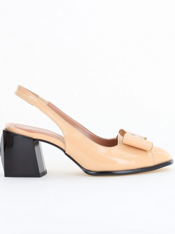 Pantofi damă cu Toc Eleganti Decupați cu Fundiță din Piele Ecologica culoare Bej lac - BS662AY2504275 121