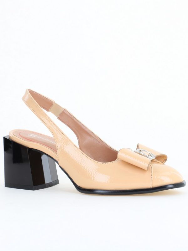 Noutăți - Pantofi damă cu Toc Eleganti Decupați cu Fundiță din Piele Ecologica culoare Bej lac - BS662AY2504275