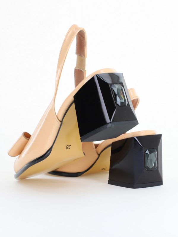 Pantofi damă cu Toc Eleganti Decupați cu Fundiță din Piele Ecologica culoare Bej lac - BS662AY2504275 120