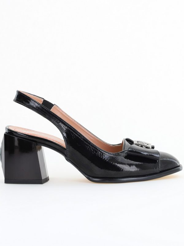 Pantofi Damă cu Toc Eleganti Decupați cu Fundiță din Piele Ecologica culoare Negru lac - BS662AY2504277 121