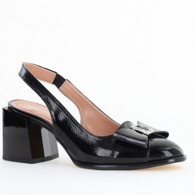 Pantofi Damă cu Toc Eleganti Decupați cu Fundiță din Piele Ecologica culoare Negru lac - BS662AY2504277