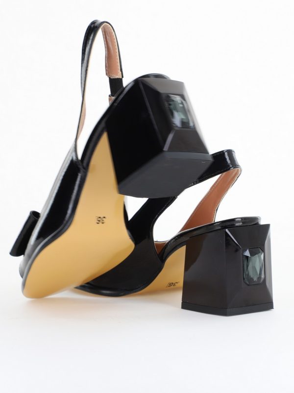 Pantofi Damă cu Toc Eleganti Decupați cu Fundiță din Piele Ecologica culoare Negru lac - BS662AY2504277 120