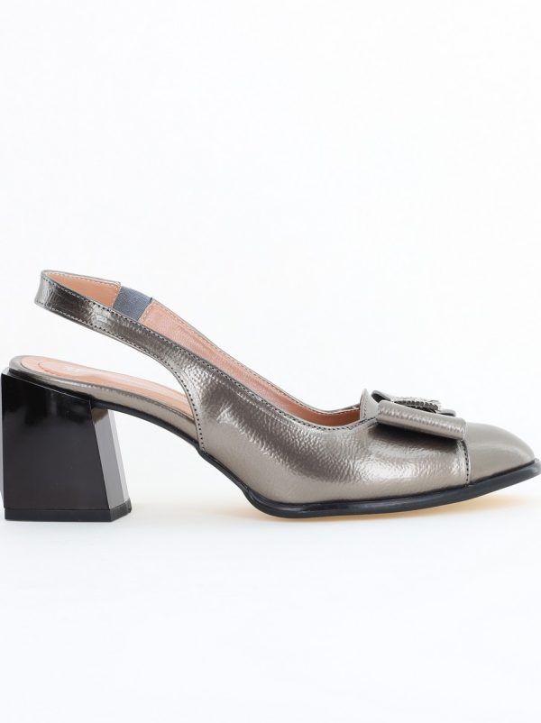 Pantofi damă cu Toc Eleganti Decupați cu Fundiță din Piele Ecologica culoare Platină lac - BS662AY2504276 121