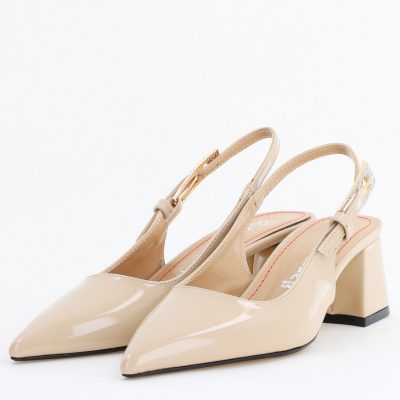 Pantofi Damă cu Toc Eleganti Decupați culoare Bej lac cu Fundiță din Piele Ecologica  - BS313200AY2504278