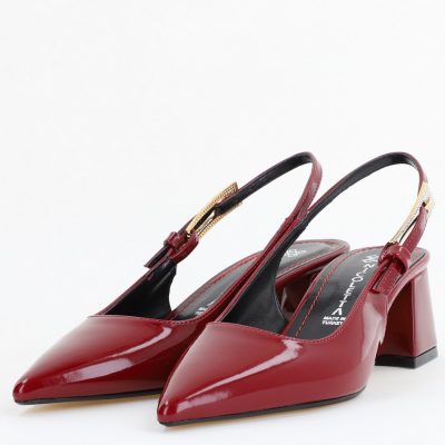 Pantofi Damă cu Toc Eleganti Decupați culoare Bordo lac cu Fundiță din Piele Ecologica  - BS313200AY2504280