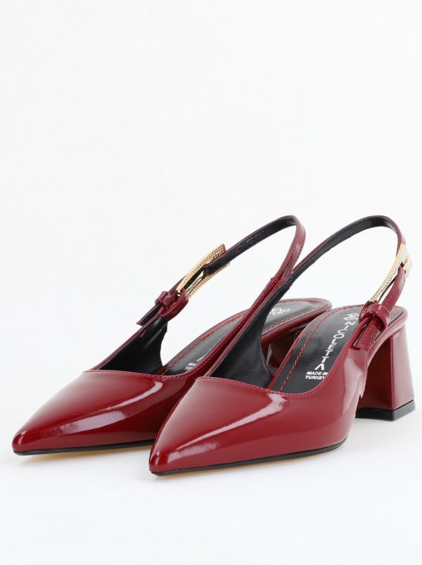 Pantofi Damă cu Toc Eleganti Decupați culoare Bordo lac cu Fundiță din Piele Ecologica  - BS313200AY2504280 119