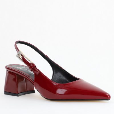 Pantofi Damă cu Toc Eleganti Decupați culoare Bordo lac cu Fundiță din Piele Ecologica  - BS313200AY2504280