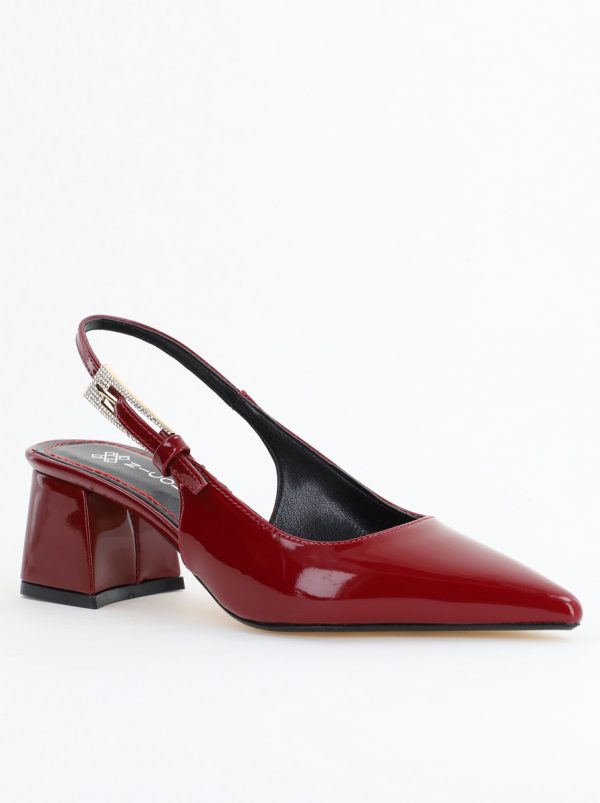 Noutăți - Pantofi Damă cu Toc Eleganti Decupați culoare Bordo lac cu Fundiță din Piele Ecologica  - BS313200AY2504280