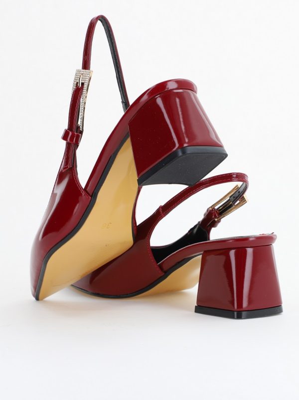Pantofi Damă cu Toc Eleganti Decupați culoare Bordo lac cu Fundiță din Piele Ecologica  - BS313200AY2504280 121