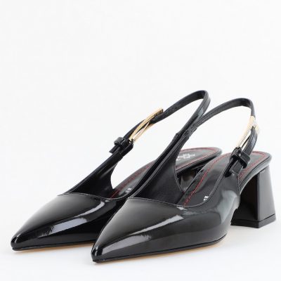 Pantofi Damă cu Toc Eleganti Decupați culoare Negru lac cu Fundiță din Piele Ecologica  - BS313200AY2504281