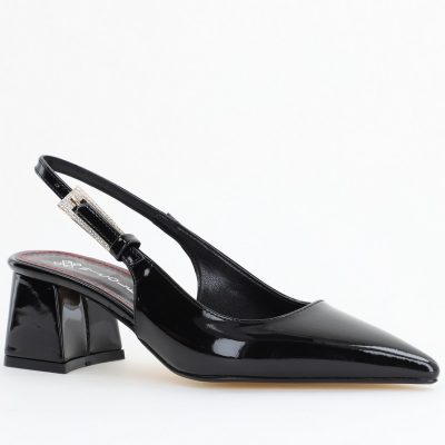 Pantofi Damă cu Toc Eleganti Decupați culoare Negru lac cu Fundiță din Piele Ecologica  - BS313200AY2504281