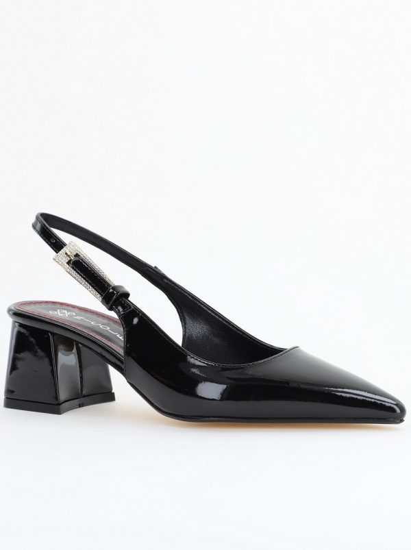 Noutăți - Pantofi Damă cu Toc Eleganti Decupați culoare Negru lac cu Fundiță din Piele Ecologica  - BS313200AY2504281
