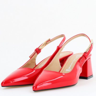 Pantofi Damă cu Toc Eleganti Decupați culoare Rosu lac cu Fundiță din Piele Ecologica  - BS313200AY2504279