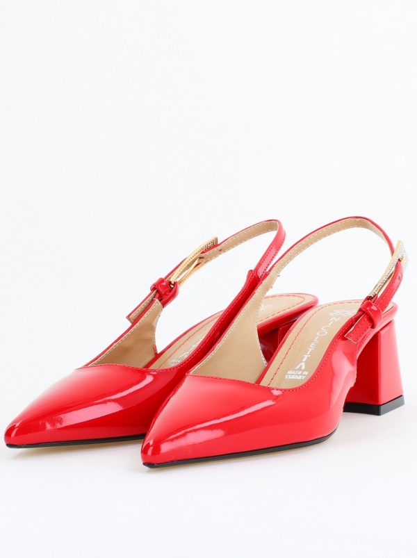 Pantofi Damă cu Toc Eleganti Decupați culoare Rosu lac cu Fundiță din Piele Ecologica  - BS313200AY2504279 119