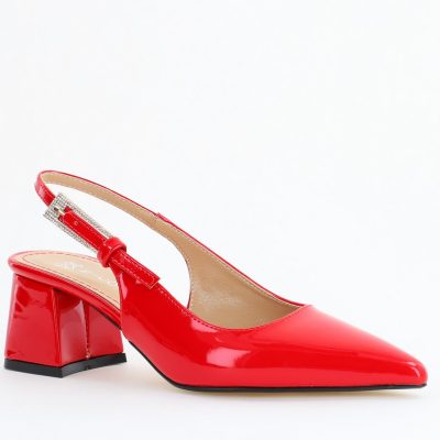 Pantofi Damă cu Toc Eleganti Decupați culoare Rosu lac cu Fundiță din Piele Ecologica  - BS313200AY2504279