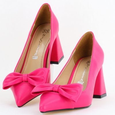 Pantofi damă cu toc fuchsia din piele ecologică cu fundiță Nicoletta BS316AY2504294