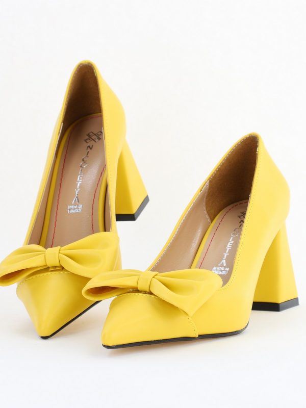 Pantofi damă cu toc galben din piele ecologică cu fundiță Nicoletta BS316AY2504296 119