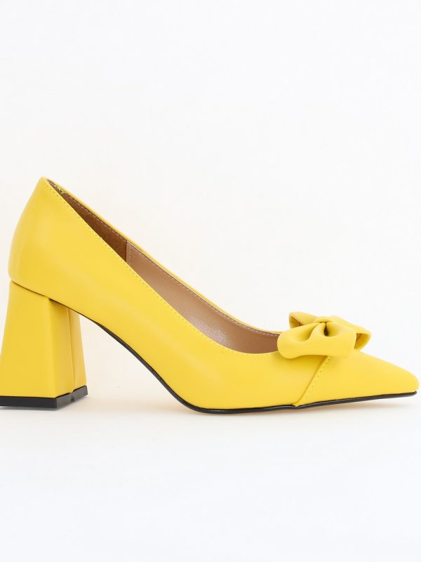 Pantofi damă cu toc galben din piele ecologică cu fundiță Nicoletta BS316AY2504296 120