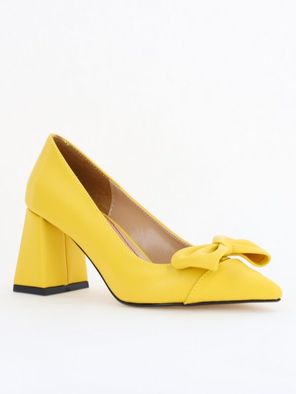 Incaltaminte Dama - Pantofi damă cu toc galben din piele ecologică cu fundiță Nicoletta BS316AY2504296