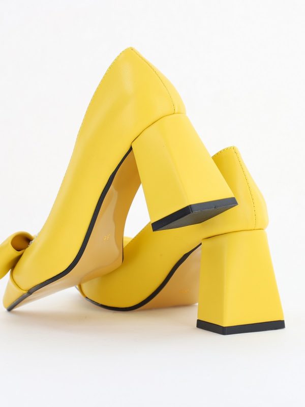 Pantofi damă cu toc galben din piele ecologică cu fundiță Nicoletta BS316AY2504296 122