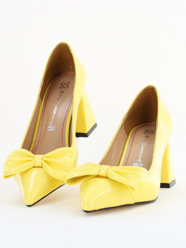 Pantofi damă cu toc galben lac din piele ecologică cu fundiță Nicoletta BS316AY2504297 119