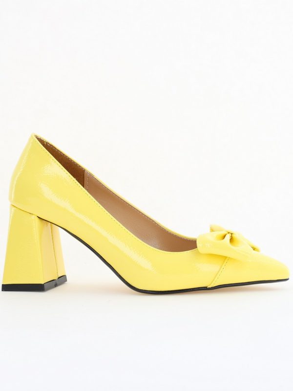 Pantofi damă cu toc galben lac din piele ecologică cu fundiță Nicoletta BS316AY2504297 120