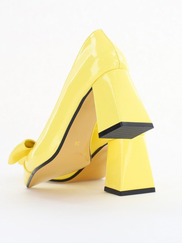 Pantofi damă cu toc galben lac din piele ecologică cu fundiță Nicoletta BS316AY2504297 122