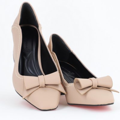 Pantofi Damă cu Toc Gros Bej Mat din Piele Ecologică Nicoletta BS810D2504286