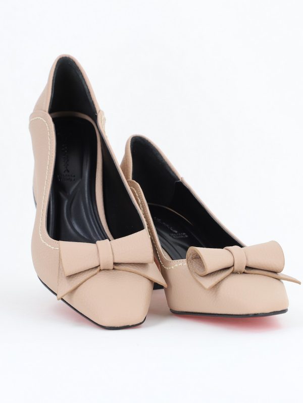 Pantofi Damă cu Toc Gros Bej Mat din Piele Ecologică Nicoletta BS810D2504286 119