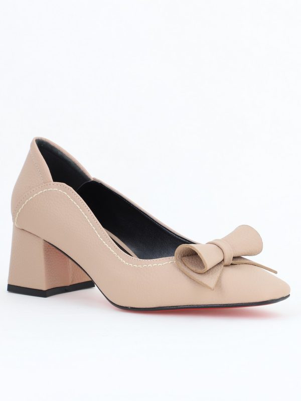 Incaltaminte Dama - Pantofi Damă cu Toc Gros Bej Mat din Piele Ecologică Nicoletta BS810D2504286