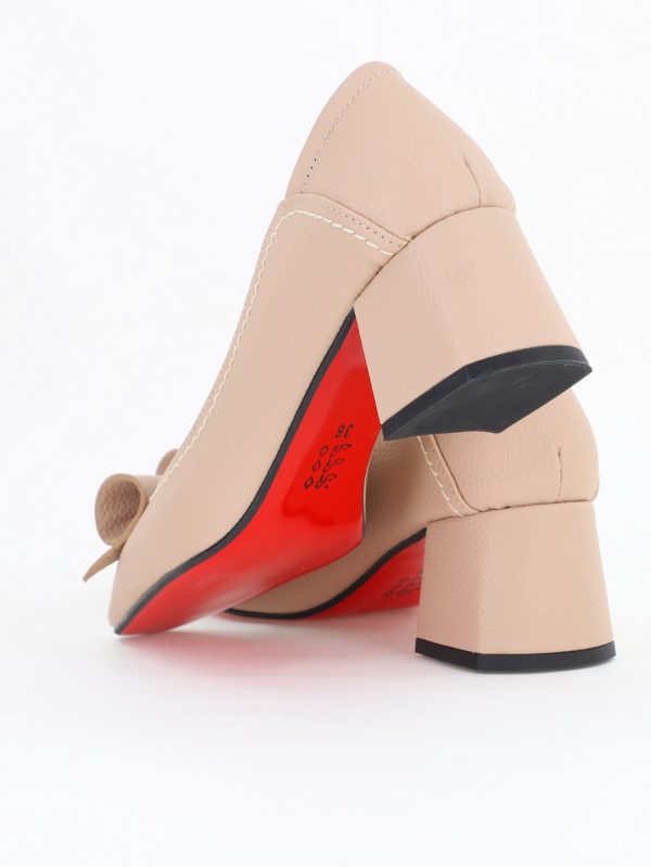 Pantofi Damă cu Toc Gros Bej Mat din Piele Ecologică Nicoletta BS810D2504286 120