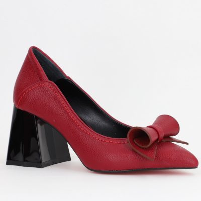 Pantofi Damă cu Toc Gros Bordo Mat din Piele Ecologică Nicoletta BS2010D2504285