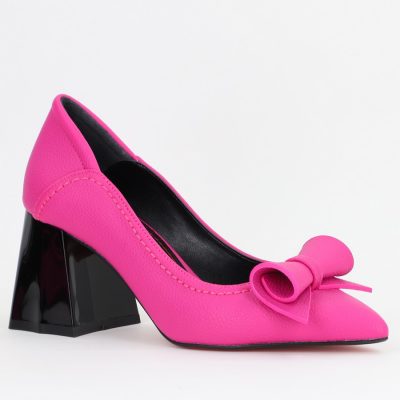 Pantofi Damă cu Toc Gros Fuchsia mat din Piele Ecologică Nicoletta BS2010D2504282
