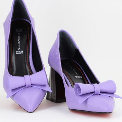 Pantofi Damă cu Toc Gros Mov Mat din Piele Ecologică Nicoletta BS2010D2504283