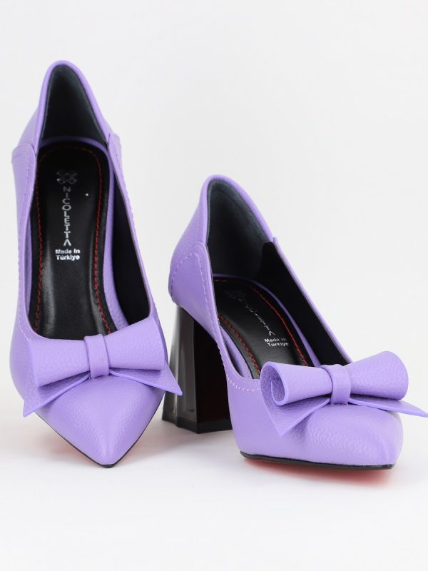 Pantofi Damă cu Toc Gros Mov Mat din Piele Ecologică Nicoletta BS2010D2504283 119