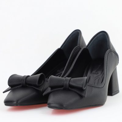 Pantofi Damă cu Toc Gros Negru Mat din Piele Ecologică Nicoletta BS810D2504292