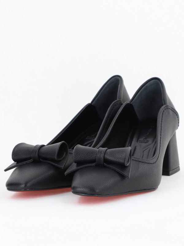 Pantofi Damă cu Toc Gros Negru Mat din Piele Ecologică Nicoletta BS810D2504292 119