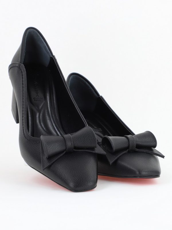 Pantofi Damă cu Toc Gros Negru Mat din Piele Ecologică Nicoletta BS810D2504292 120